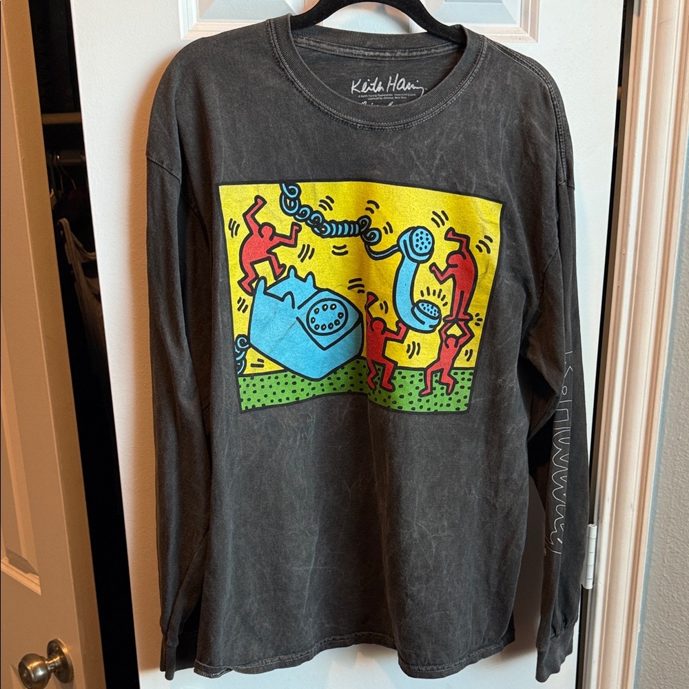 Keith Haring Graphic Long Sleeve Tee - Charcoal